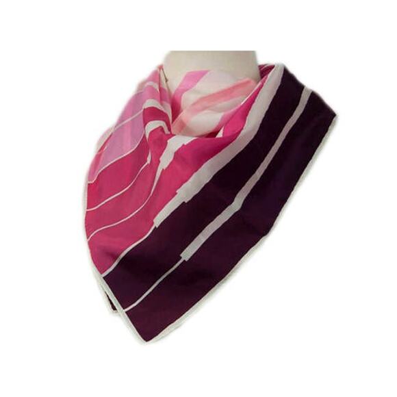 1970s Graduated Pink Purple & White Striped Polyester Vintage Square Scarf - Picture 1 of 5